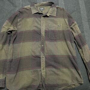 Billabong Men's Green and Brown Plaid Shirt Jacket